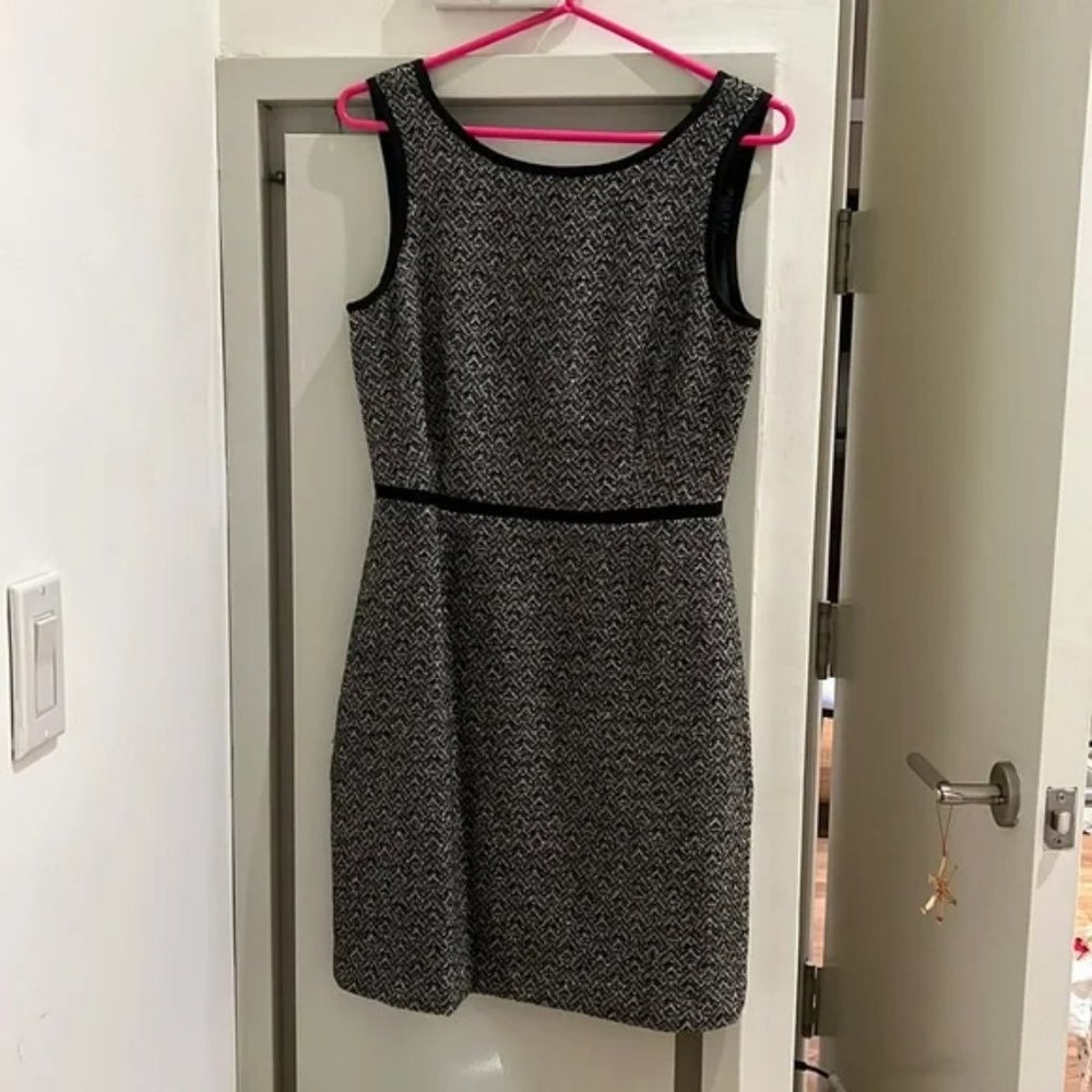 J. Crew 4 Dress ~ Black & White Mini Chevron Geometic Woven Sleeveless Sheath